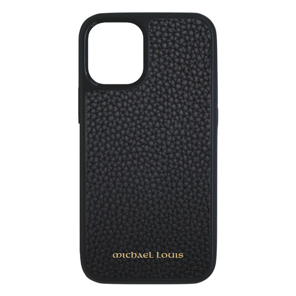 Black Pebbled Leather iPhone 14 Case