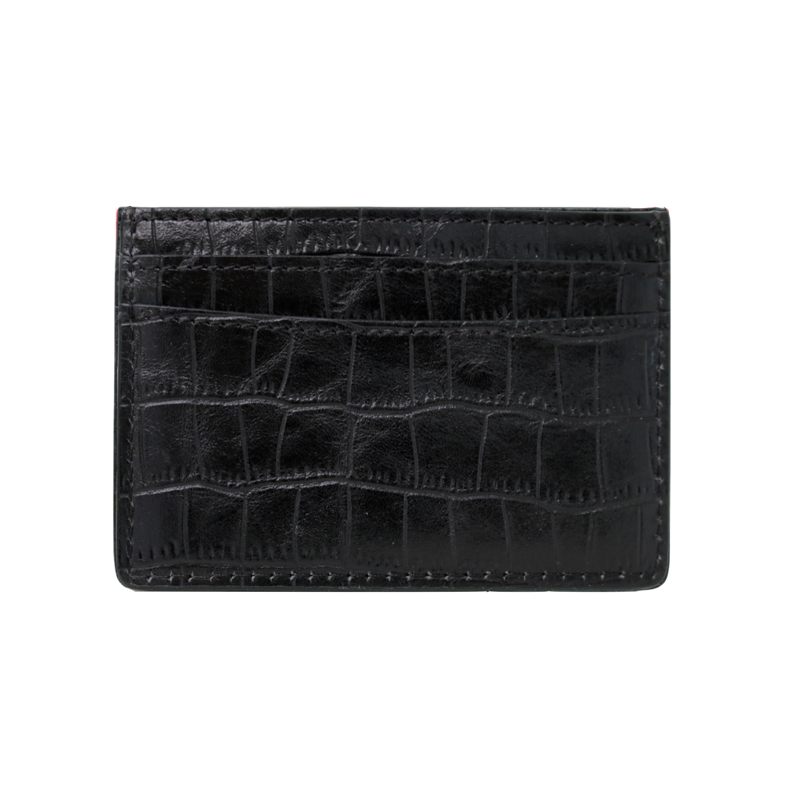 Flat Card Case with Zip, Black Croc, Card Holders