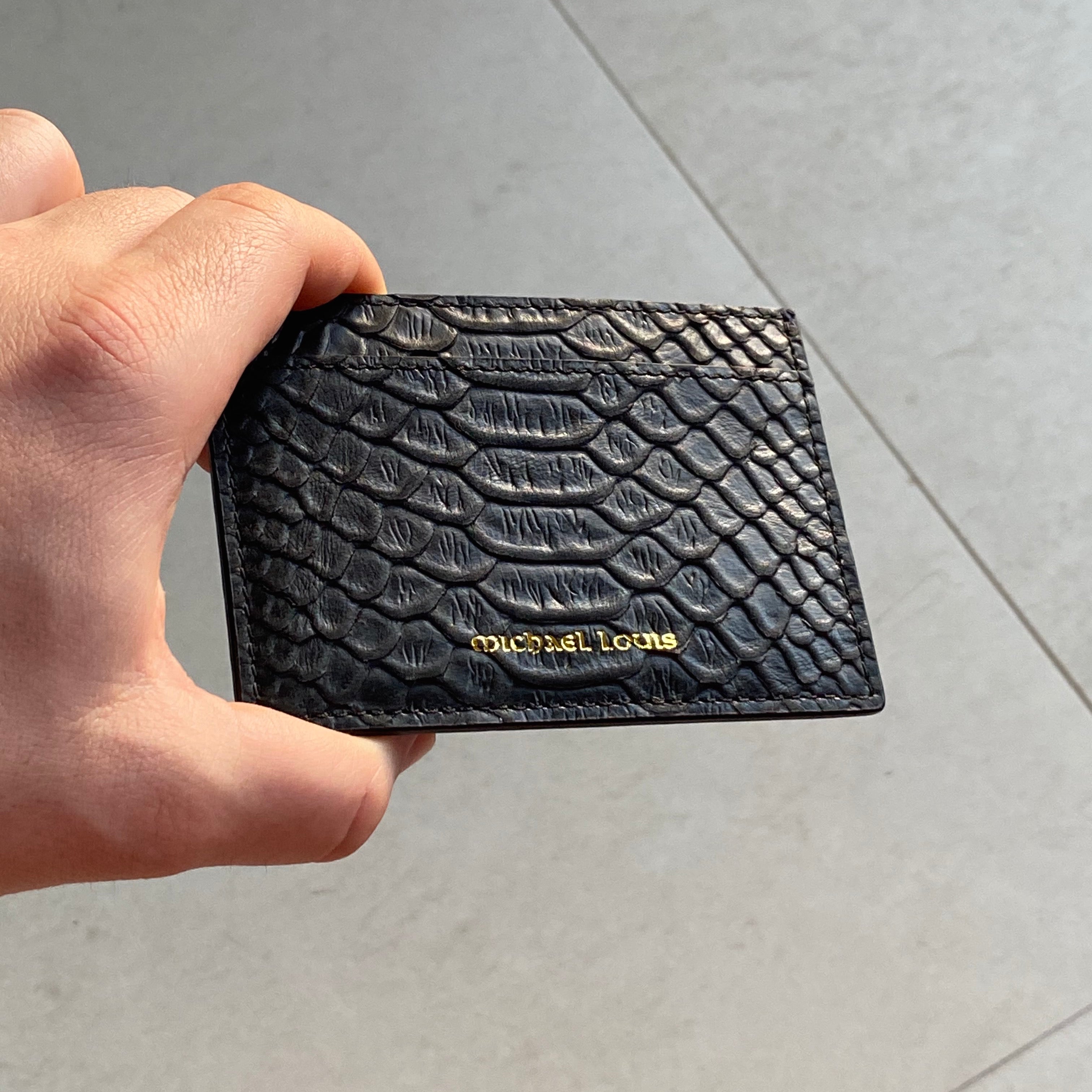 Black Python Leather Cardholder Handmade Snakeskin 