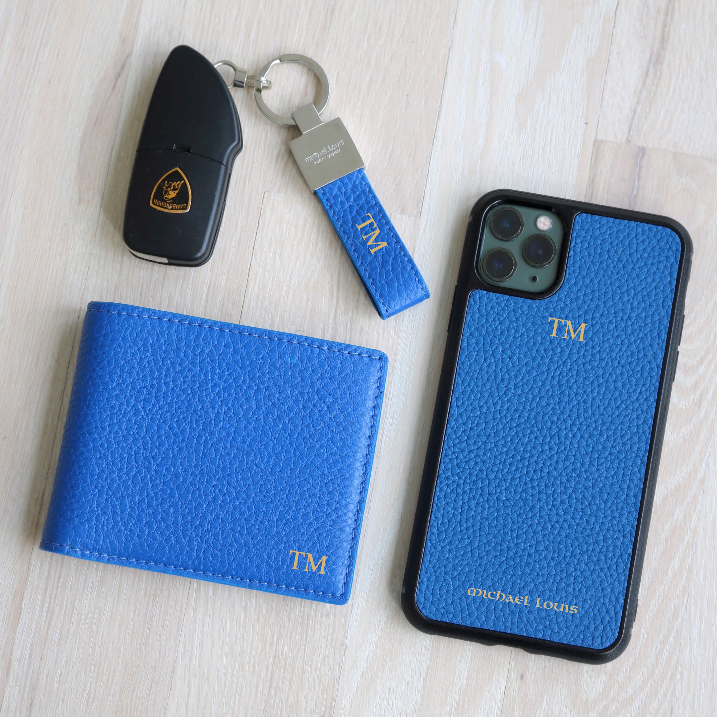 Blue Pebbled Leather iPhone 12 Pro Max Case - Michael Louis
